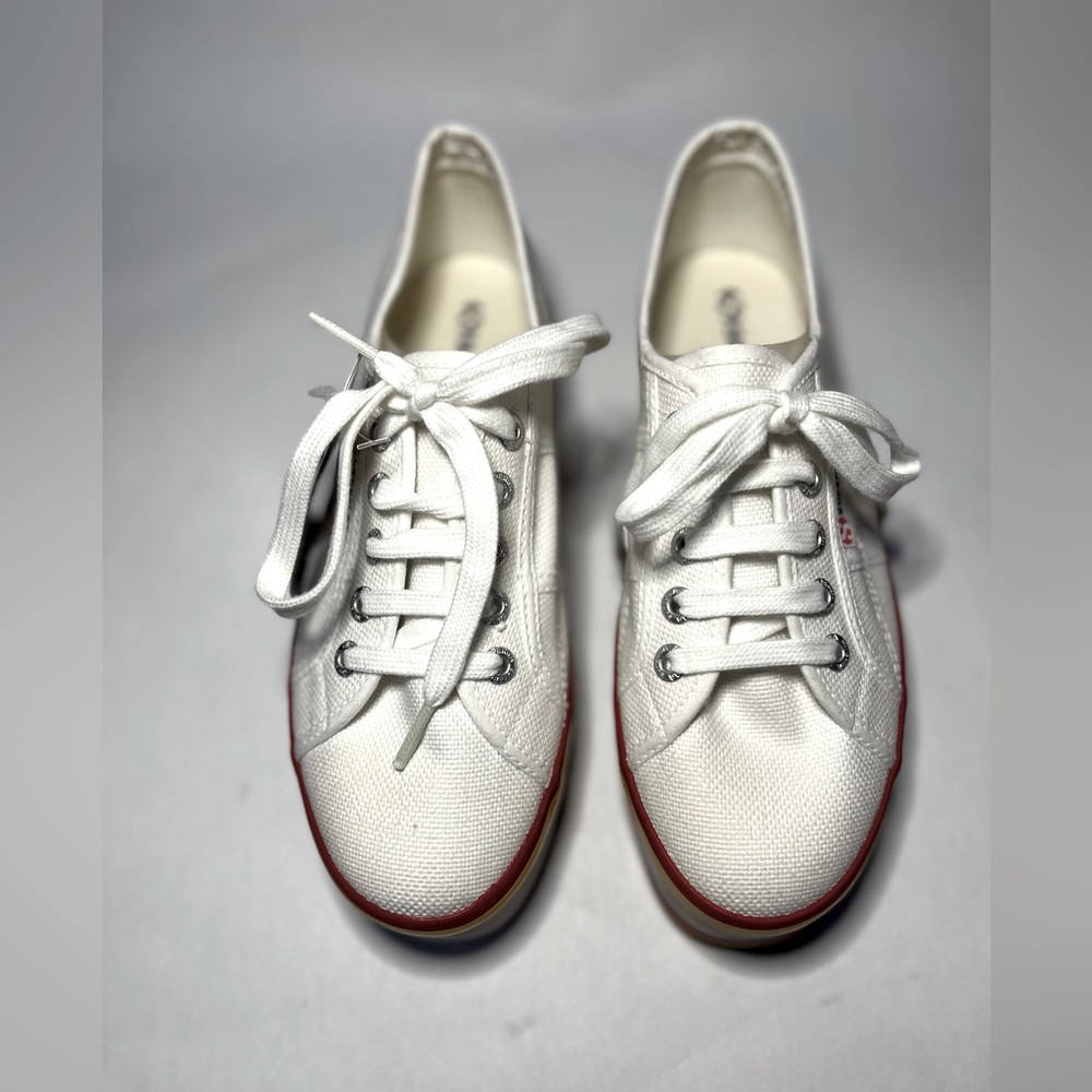 Superga white multicolored platform tennis. 6.5